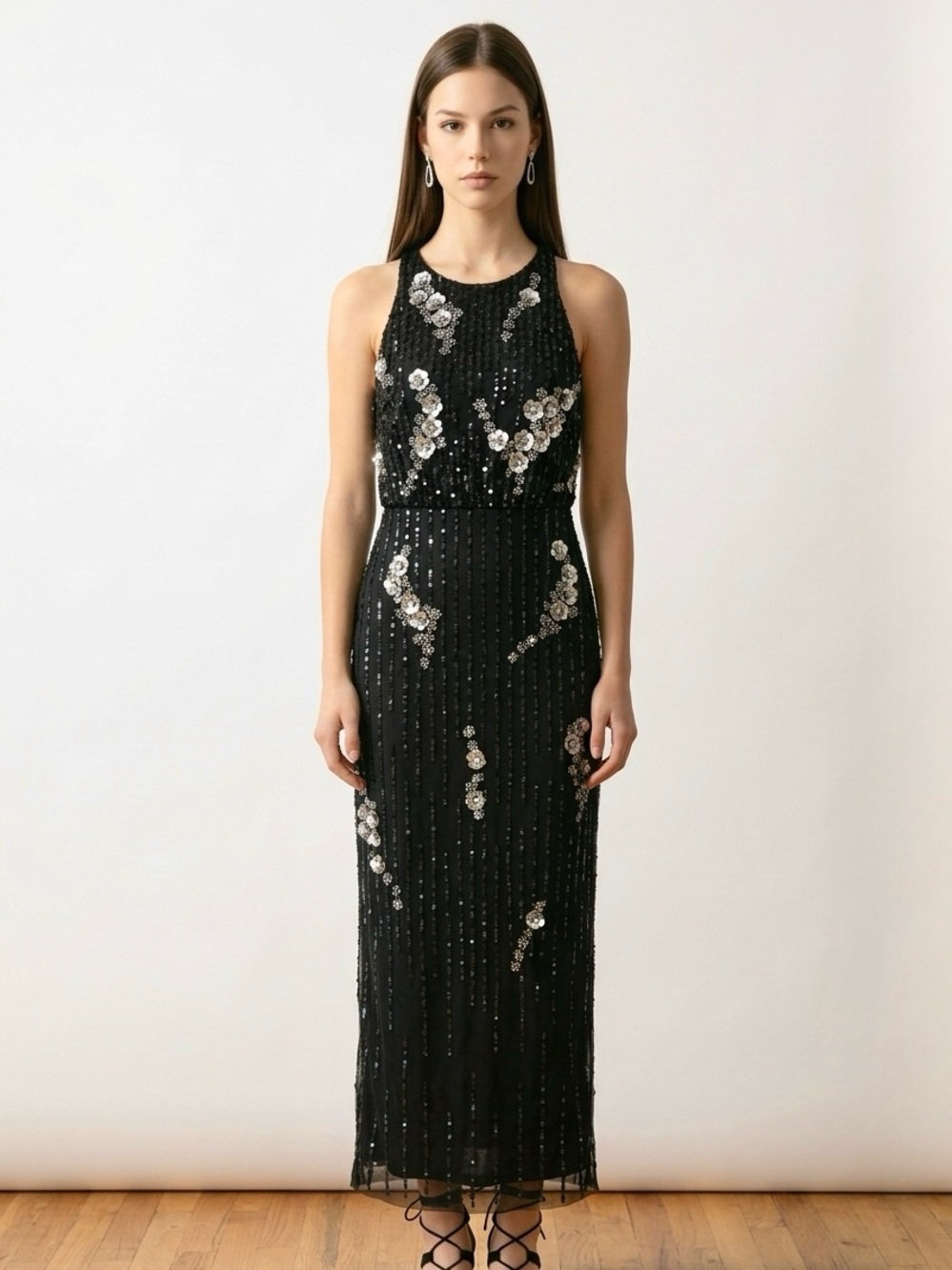 $595 Adrianna Papell Couture Rare Gown Sparkling Floral Beaded & Sequins Size 4